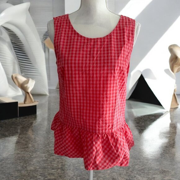 J CREW Gingham Peplum Tie Back Tank Top Size Small - Picture 1 of 7